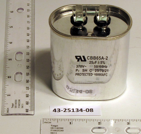 RHEEM FURNACE PARTS 4310049649. Capacitor 25/370 Single Oval REPLA