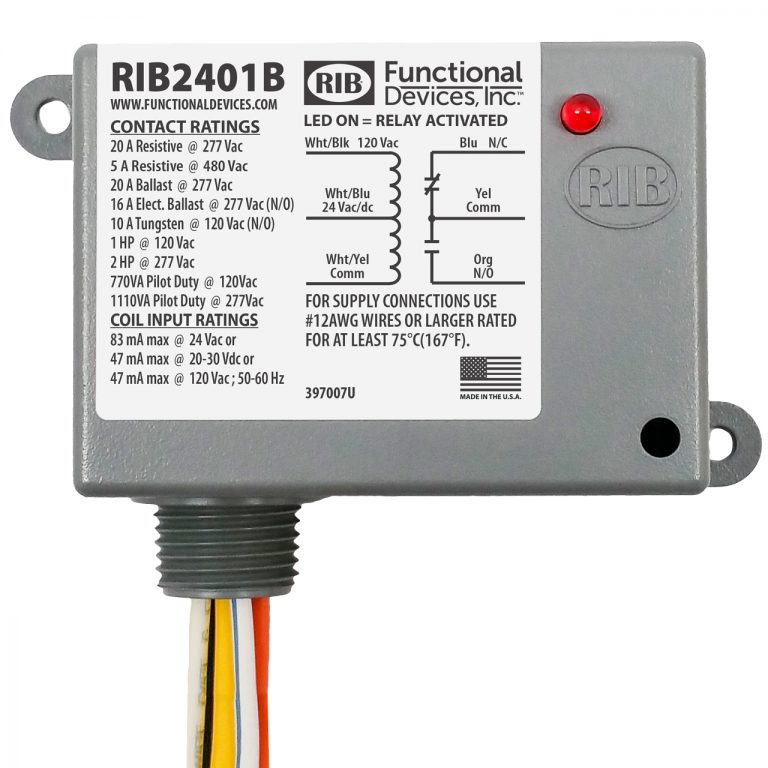RIB RELAYS RIB2401B. Enclosed Relay 20Amp SPDT 24Vac/dc/120Vac - HVAC